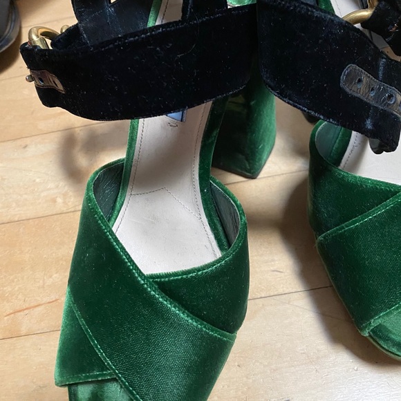 PRADA
Velvet Platform Sandals In Green/Black 391/2 - Picture 5 of 16